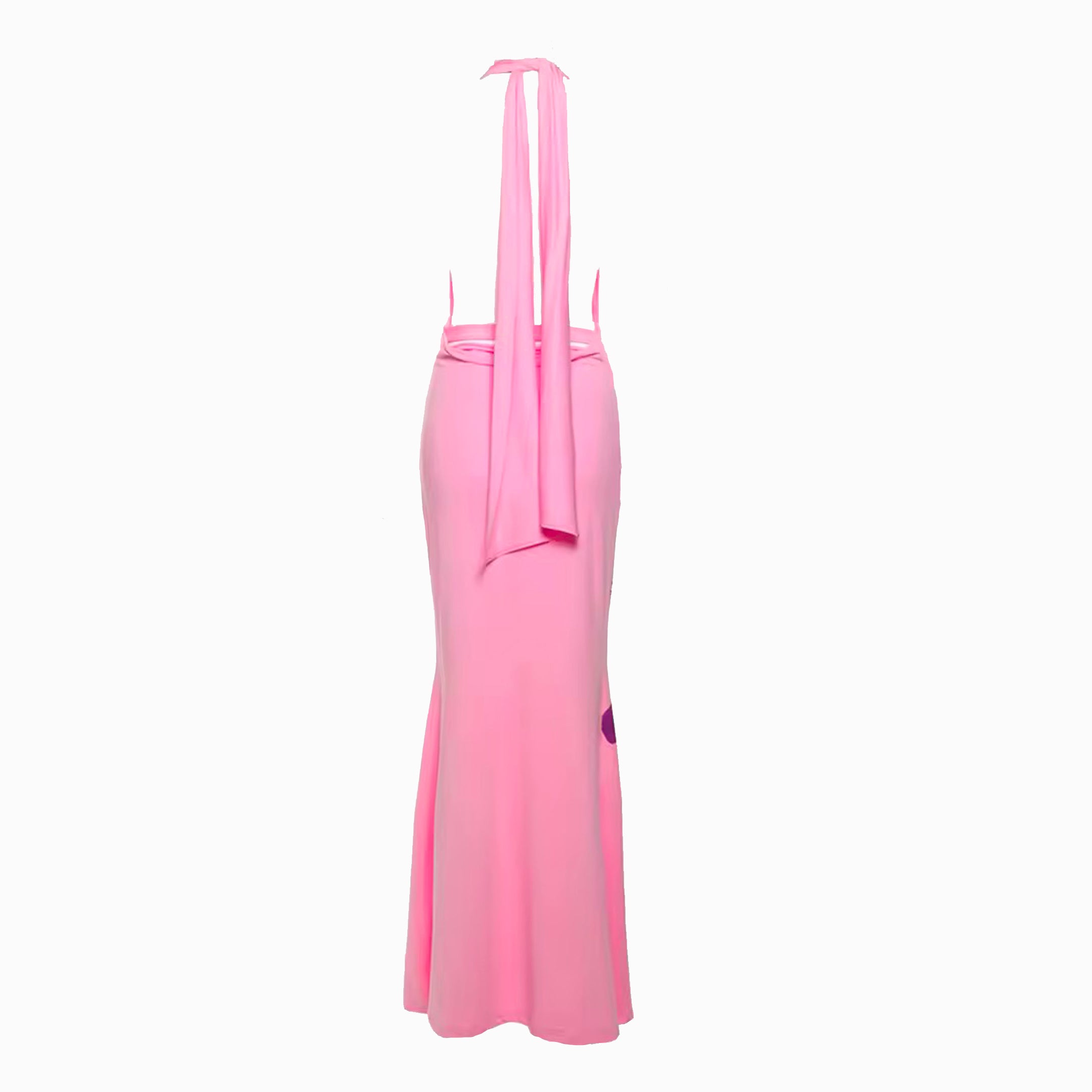 Pink V neck printed jersey dress