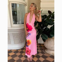Pink V neck printed jersey dress