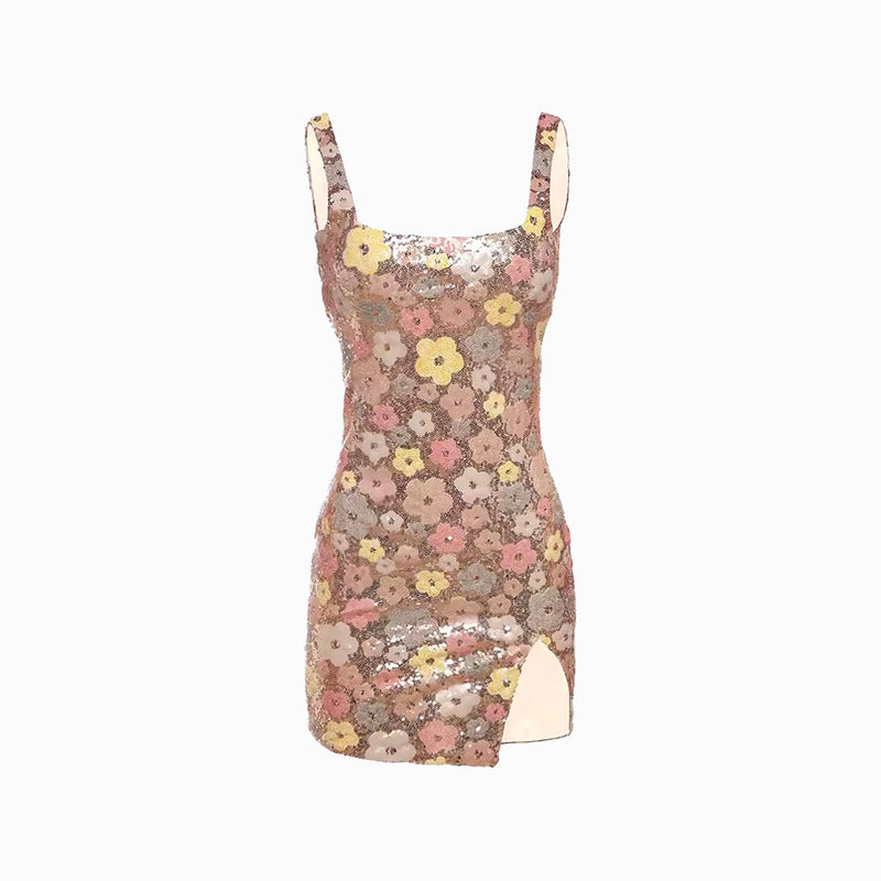 Rosè flowers sequins mini dress