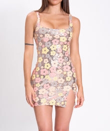 Rosè flowers sequins mini dress