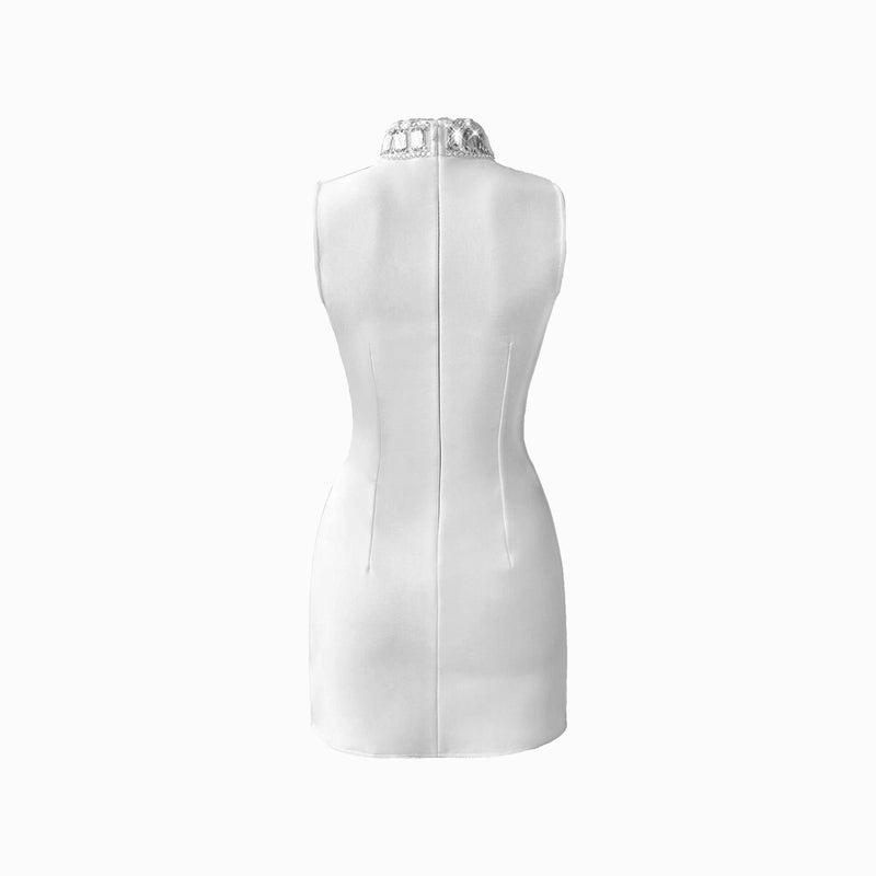 White high neck jewels mini dress