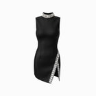 Black high neck jewels mini dress