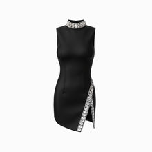 Black high neck jewels mini dress