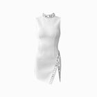 White high neck jewels mini dress