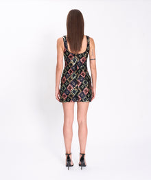 Black polygons sequins mini dress