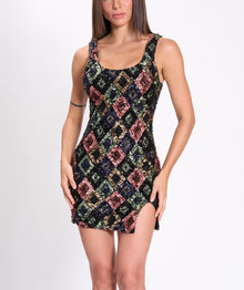 Black polygons sequins mini dress