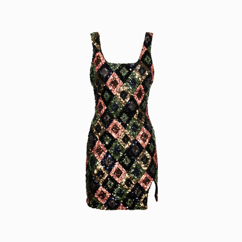 Black polygons sequins mini dress