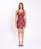 Red polygons sequins mini dress