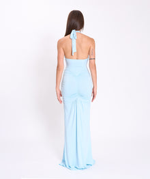 Light blue U deep neck jersey dress