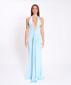 Light blue U deep neck jersey dress