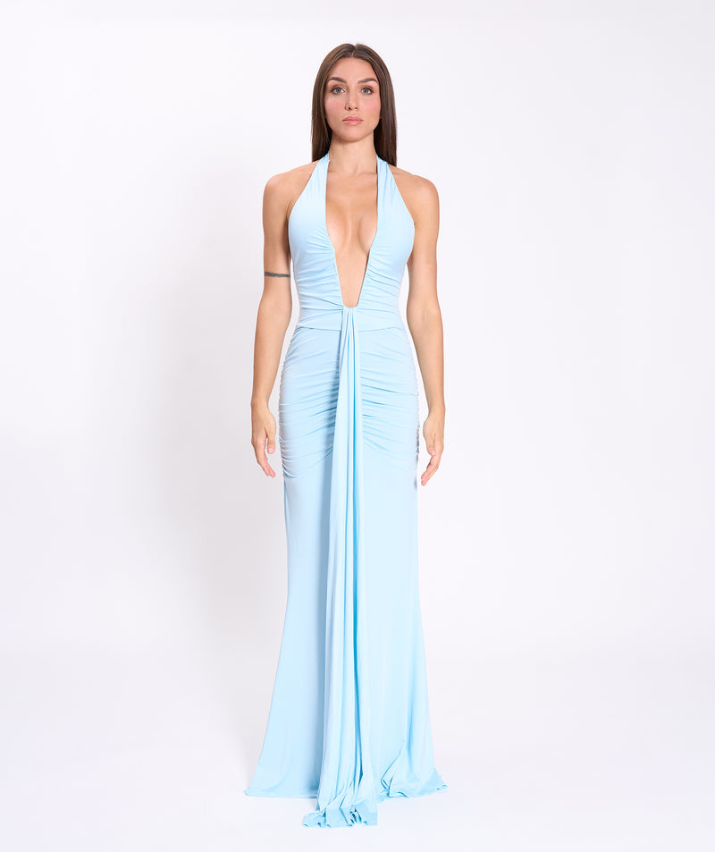Light blue U deep neck jersey dress