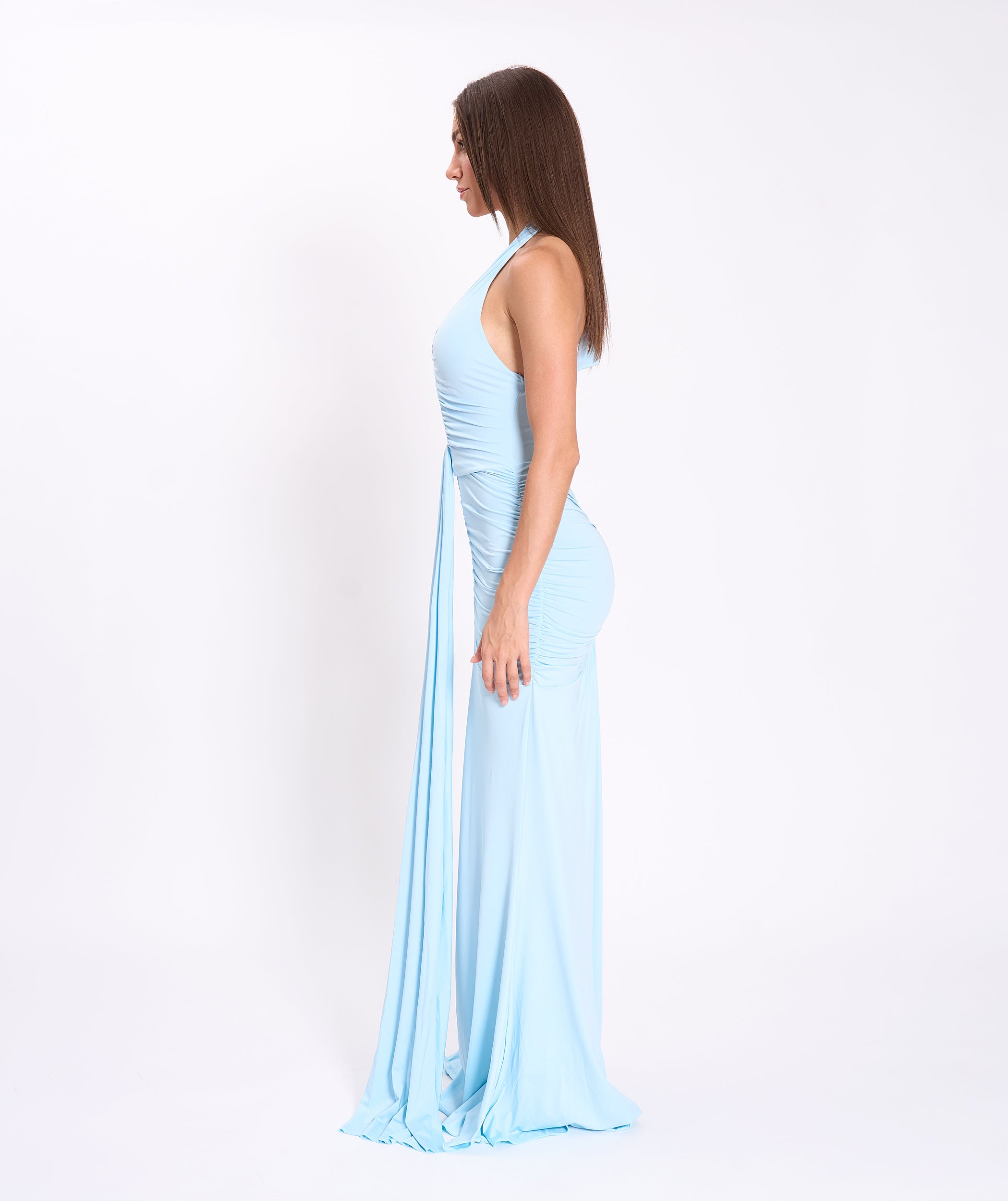 Light blue U deep neck jersey dress