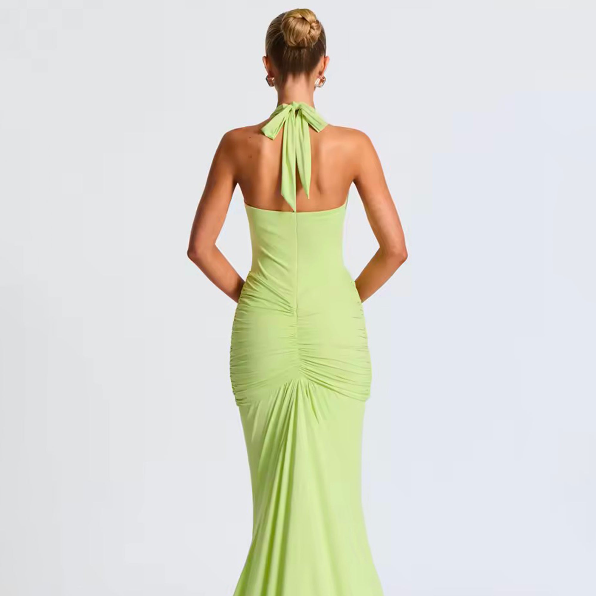 Acid green U deep neck jersey dress