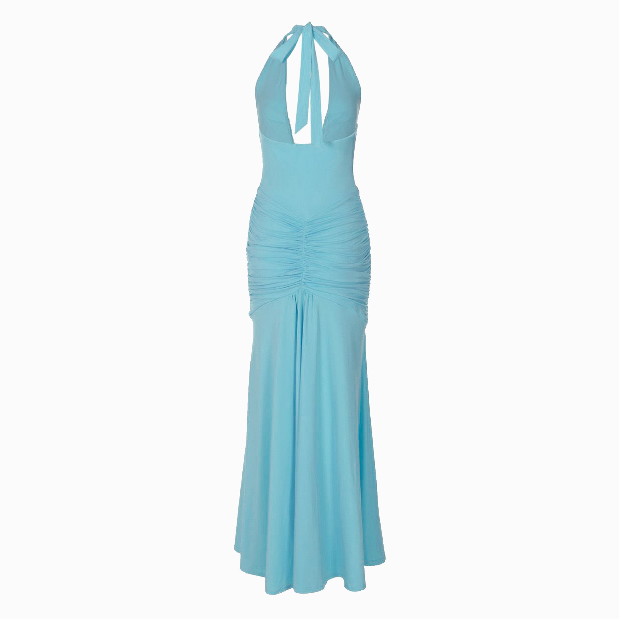 Light blue U deep neck jersey dress