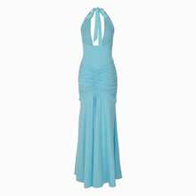 Light blue U deep neck jersey dress