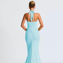 Light blue U deep neck jersey dress
