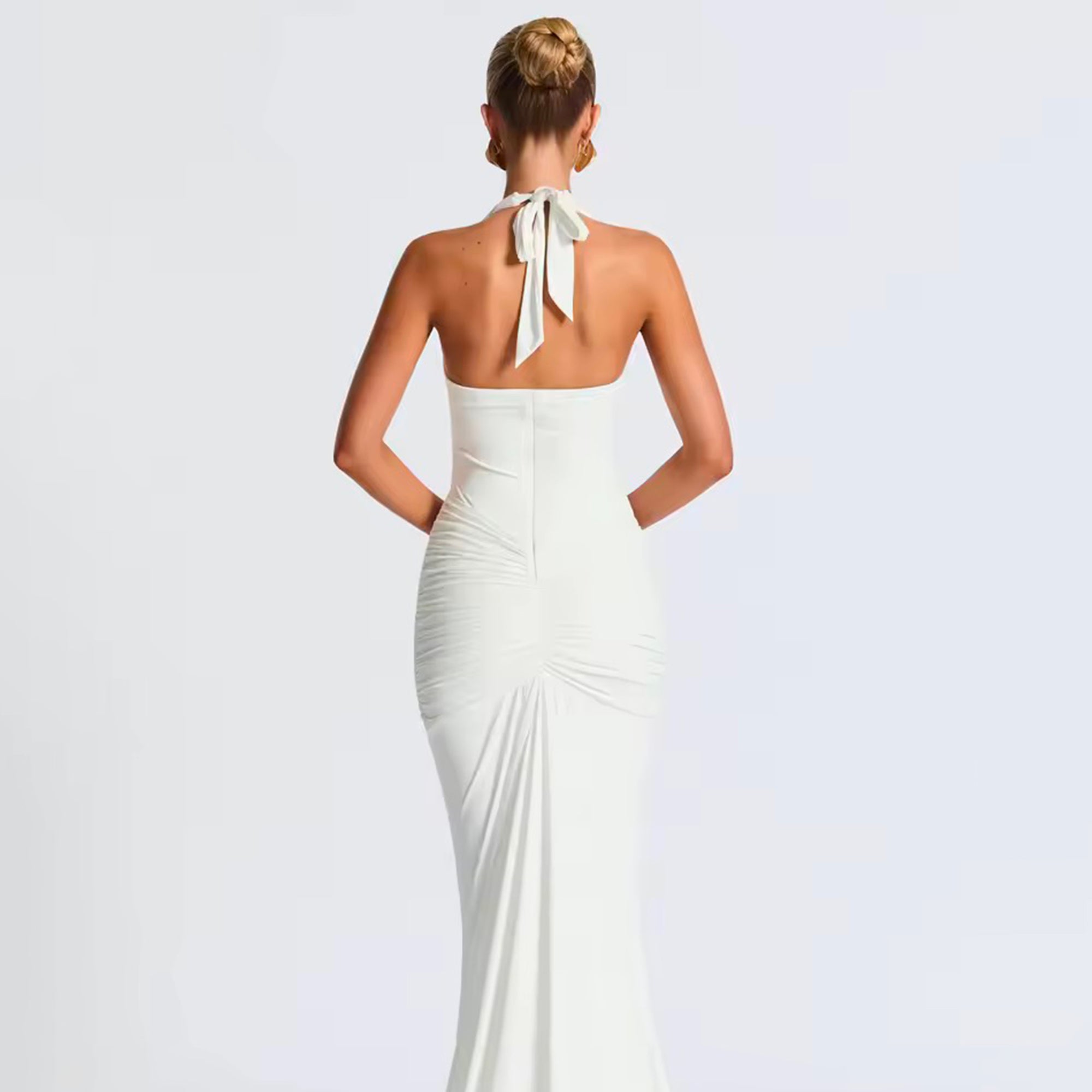 White U deep neck jersey dress