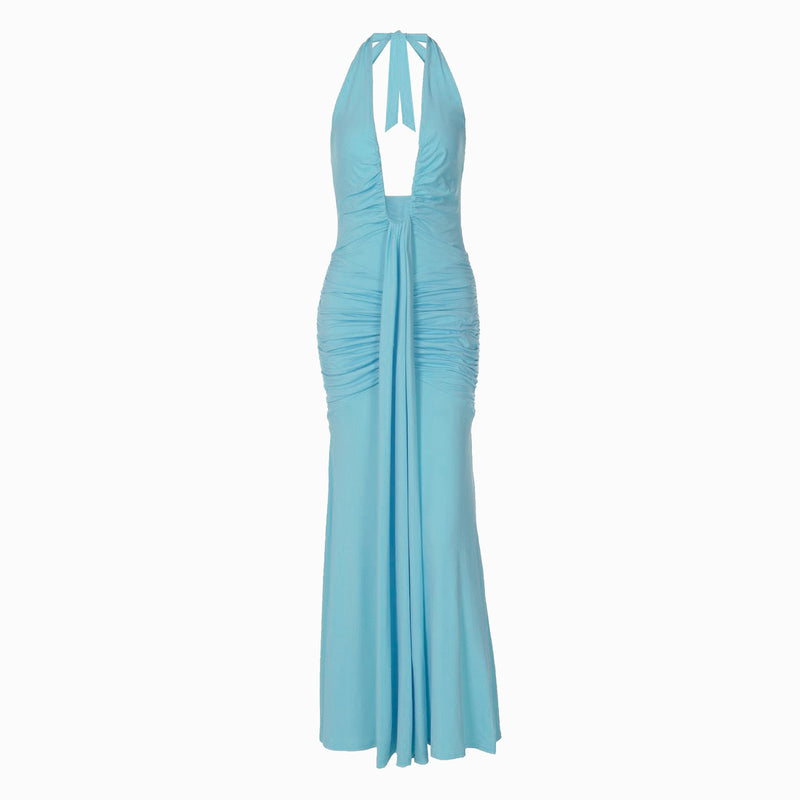 Light blue U deep neck jersey dress