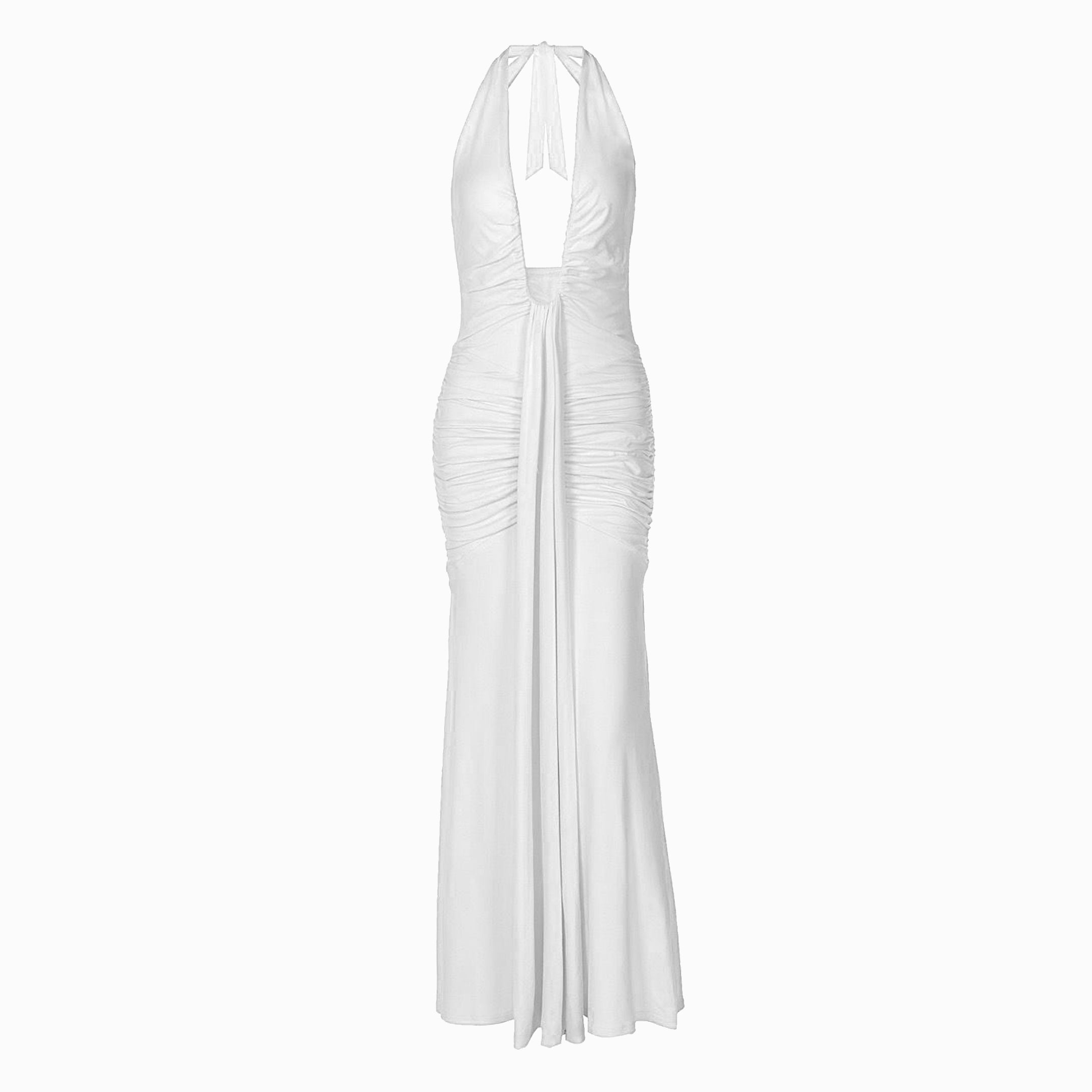 White U deep neck jersey dress