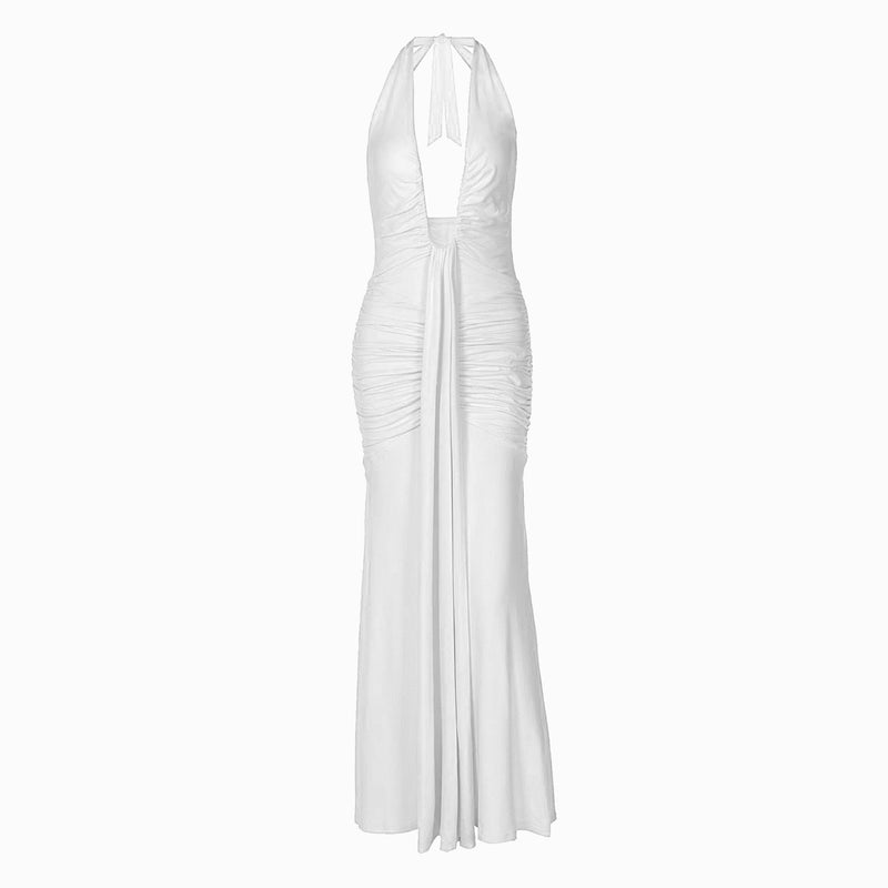 White U deep neck jersey dress