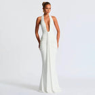 White U deep neck jersey dress