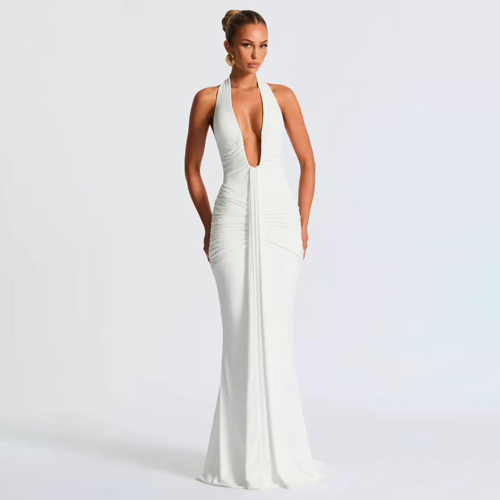 White U deep neck jersey dress