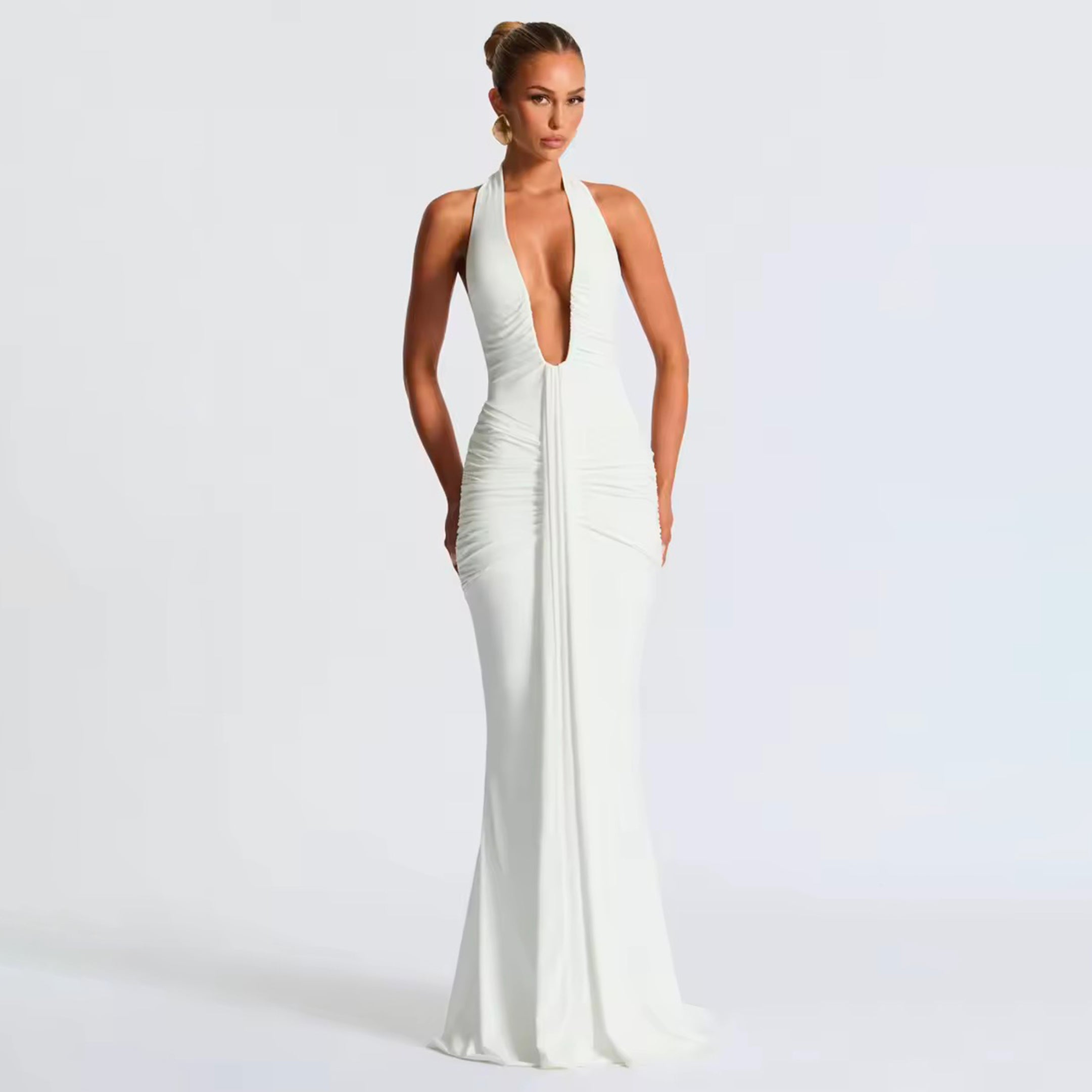 White U deep neck jersey dress