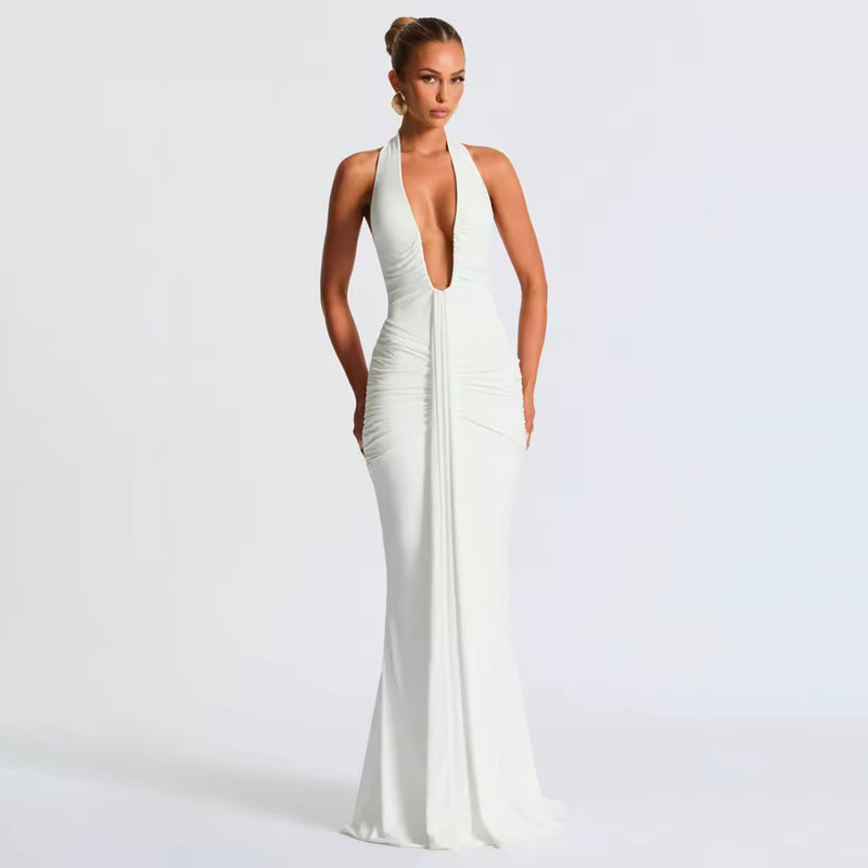 White U deep neck jersey dress