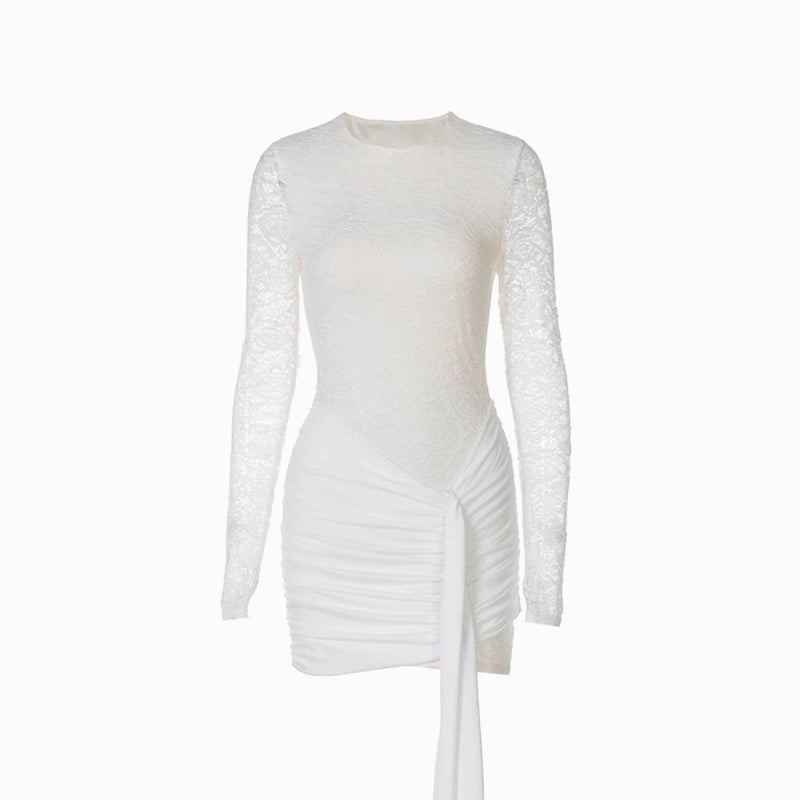 White lace long sleeves mini dress