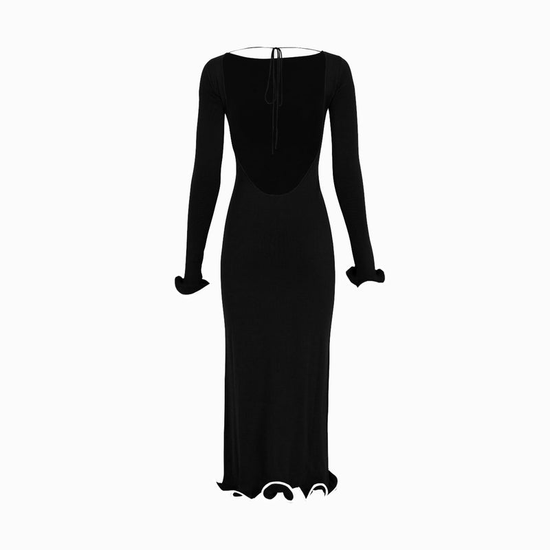 Black ruffle hem midi dress