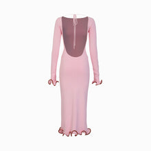 Pink ruffle hem midi dress