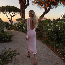Pink ruffle hem midi dress