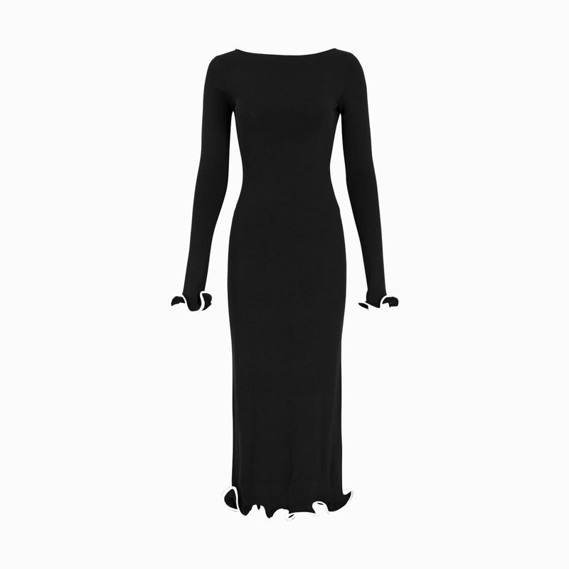 Black ruffle hem midi dress