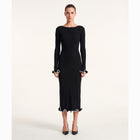 Abito midi nero con balze in jersey