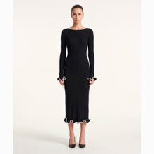 Abito midi nero con balze in jersey