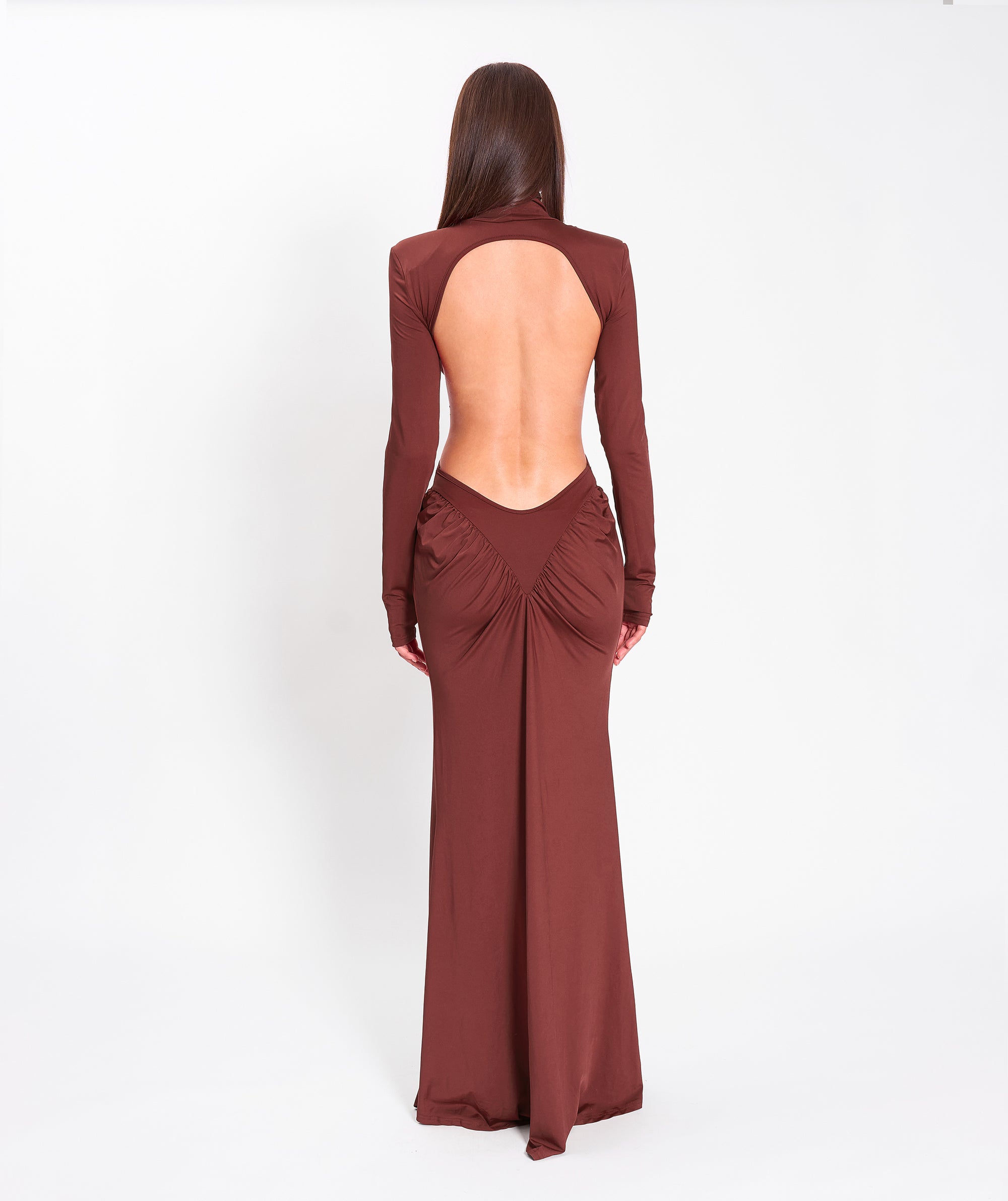 Brown jersey draped dress