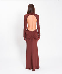 Brown jersey draped dress