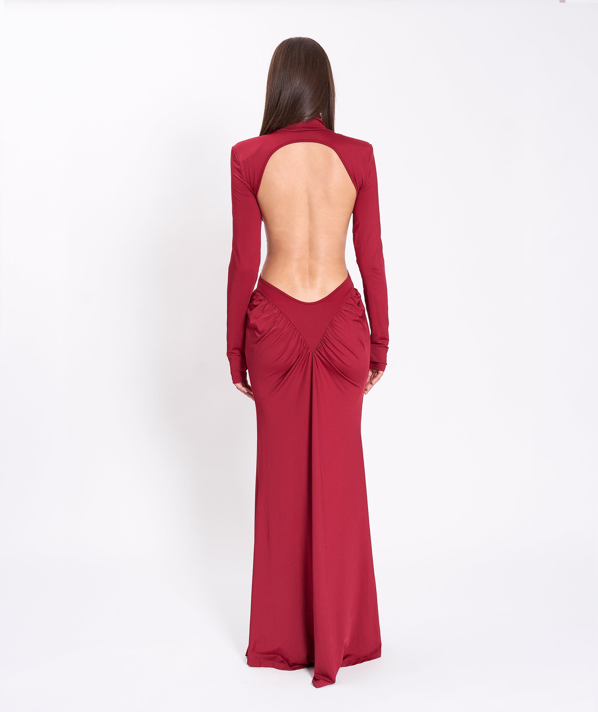 Burgundy jersey draped dress