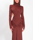 Brown jersey draped dress