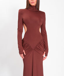 Brown jersey draped dress