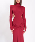 Burgundy jersey draped dress