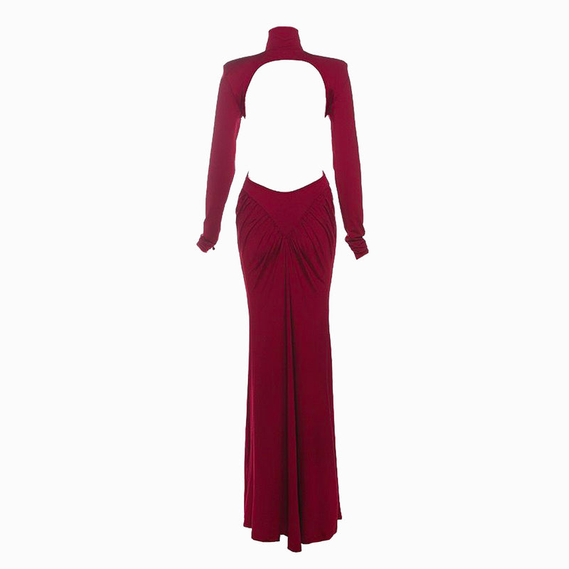 Burgundy jersey draped dress