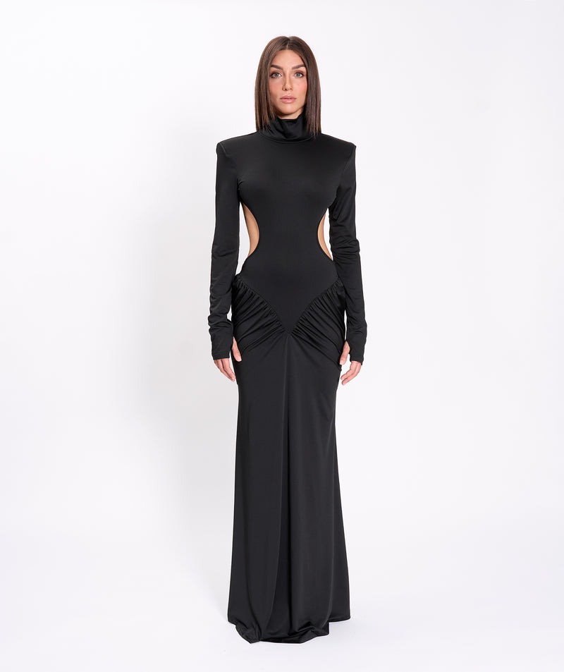 Black jersey draped dress