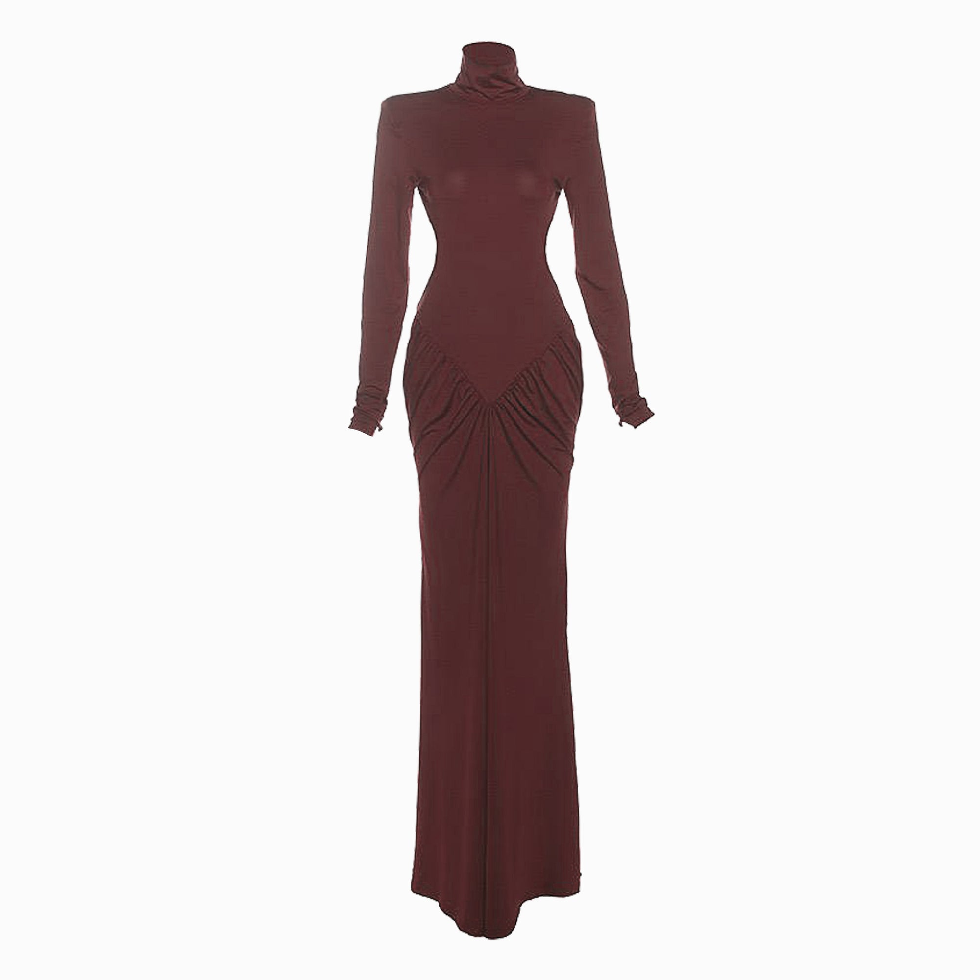 Brown jersey draped dress