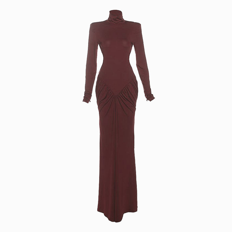 Brown jersey draped dress