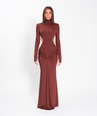 Brown jersey draped dress