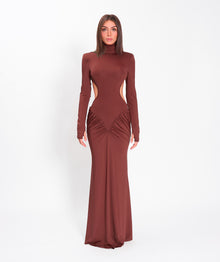 Brown jersey draped dress