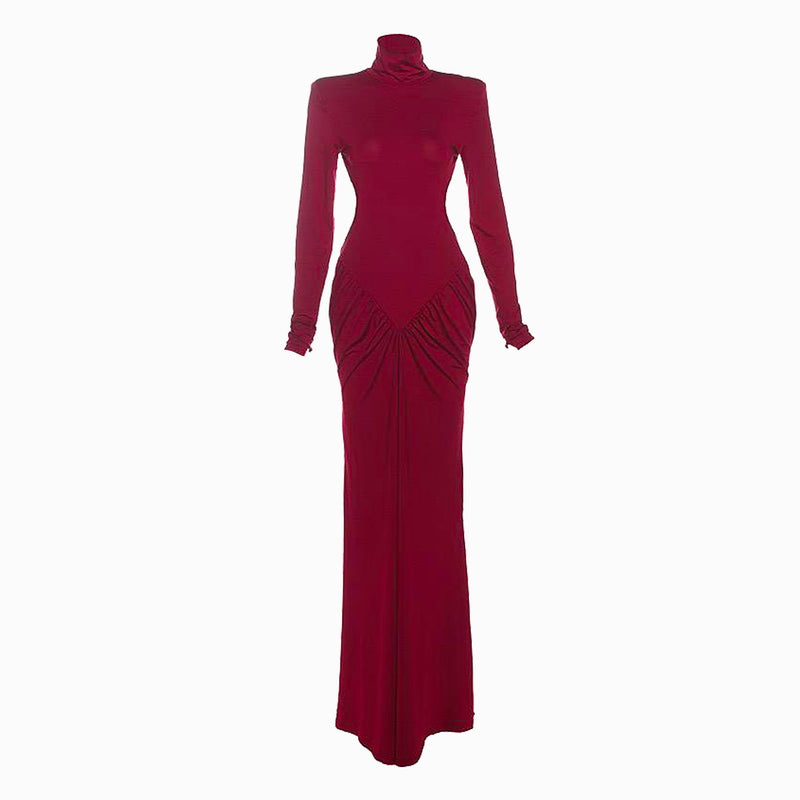 Burgundy jersey draped dress