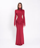 Burgundy jersey draped dress