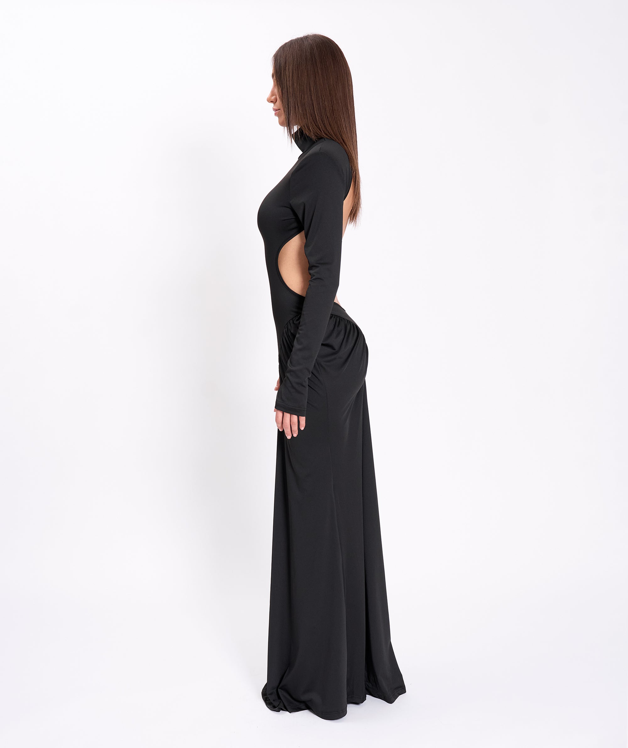 Black jersey draped dress